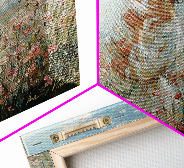 Mother Kissing Baby In Wildflower Field Canvas Print, Impressionist Floral Painting, Nursery Wall Art, Gift For Mom, Living Room Decor