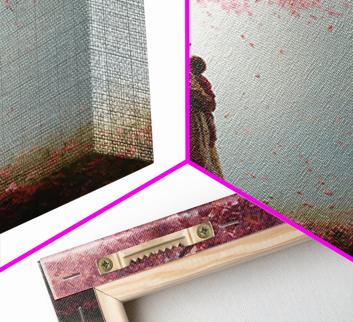 Mother And Child Under Pink Blossoms Wall Art, Soft Spring Meadow Canvas, Feminine Nursery Decor, Gift For Mom, Living Room Decor