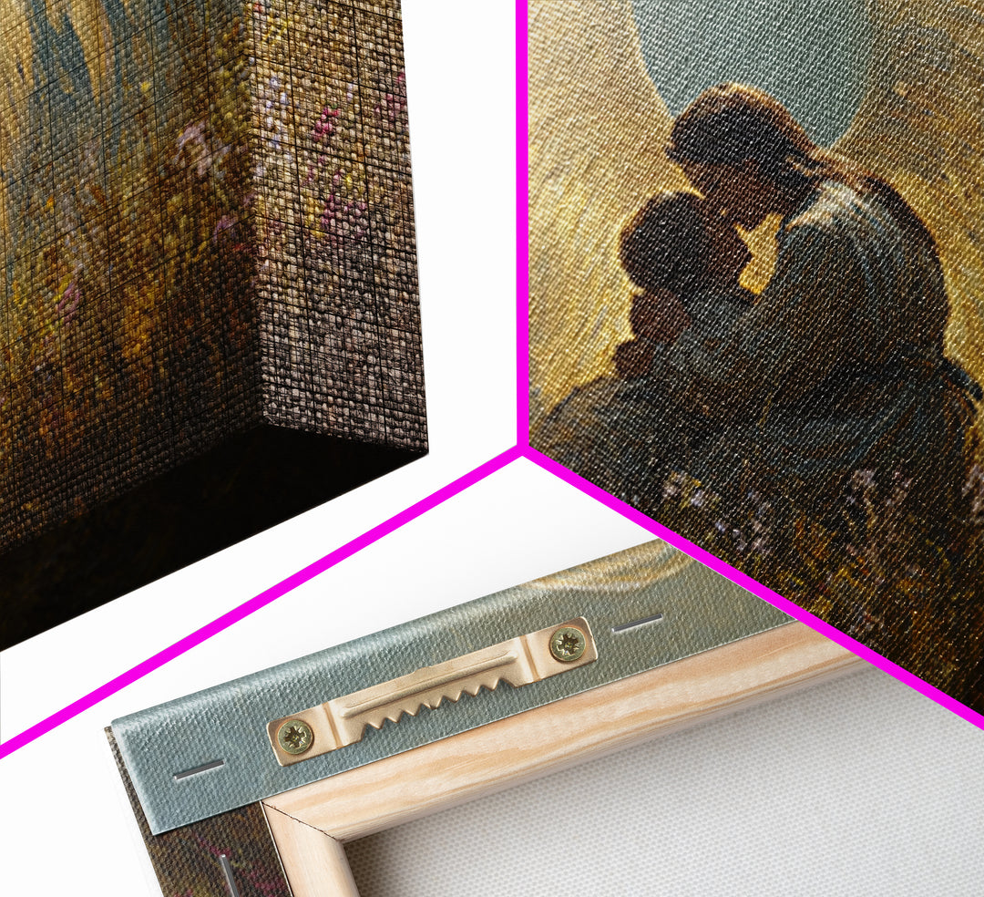 Golden Winged Angel And Child Meadow Framed Canvas Print, Spiritual Wall Art, Christian Nursery Decor, Gift For Her, Living Room Decor