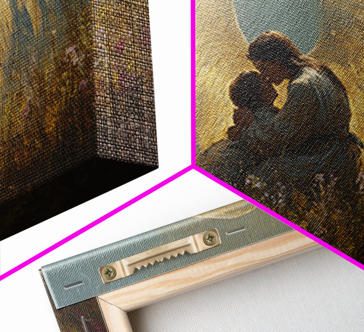 Golden Winged Angel And Child Meadow Framed Canvas Print, Spiritual Wall Art, Christian Nursery Decor, Gift For Her, Living Room Decor