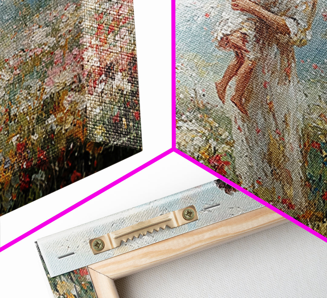 Mother And Baby Embrace In Flower Field Framed Canvas Print, Angelic Nursery Wall Art, Spiritual Gift For Mom, Home Decor