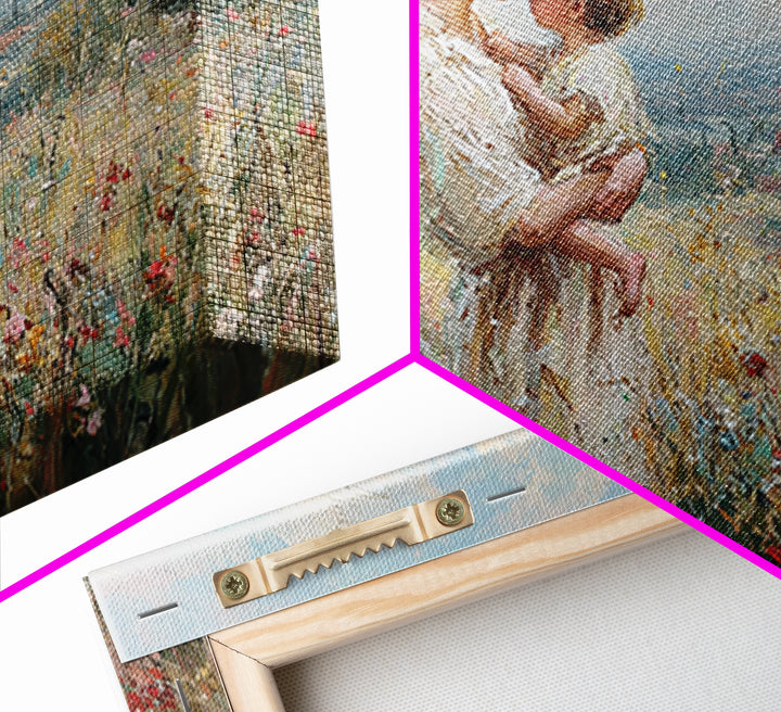 Mother And Child In Wildflower Hills Wall Art, Impressionist Oil Painting Print, Floral Wall Decor, Living Room Art, Gift For Mom