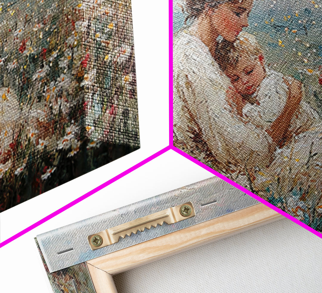 Impressionist Mother And Baby Wildflower Framed Canvas Print, Floral Wall Art, Fine Art Print, Mothers Day Gift, Home Decor