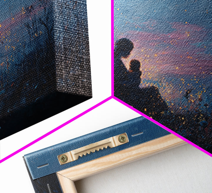 Moonlit Mother And Baby Firefly Wall Art, Celestial Canvas Wall Art, Moody Nursery Decor, Fantasy Art, Gift For Her, Bedroom Decor