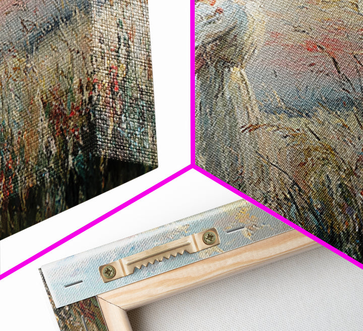 Mother Holding Baby In Wild Grass Framed Canvas Print, Coastal Wall Art, Impressionist Nursery Decor, Gift For Her, Home Decor