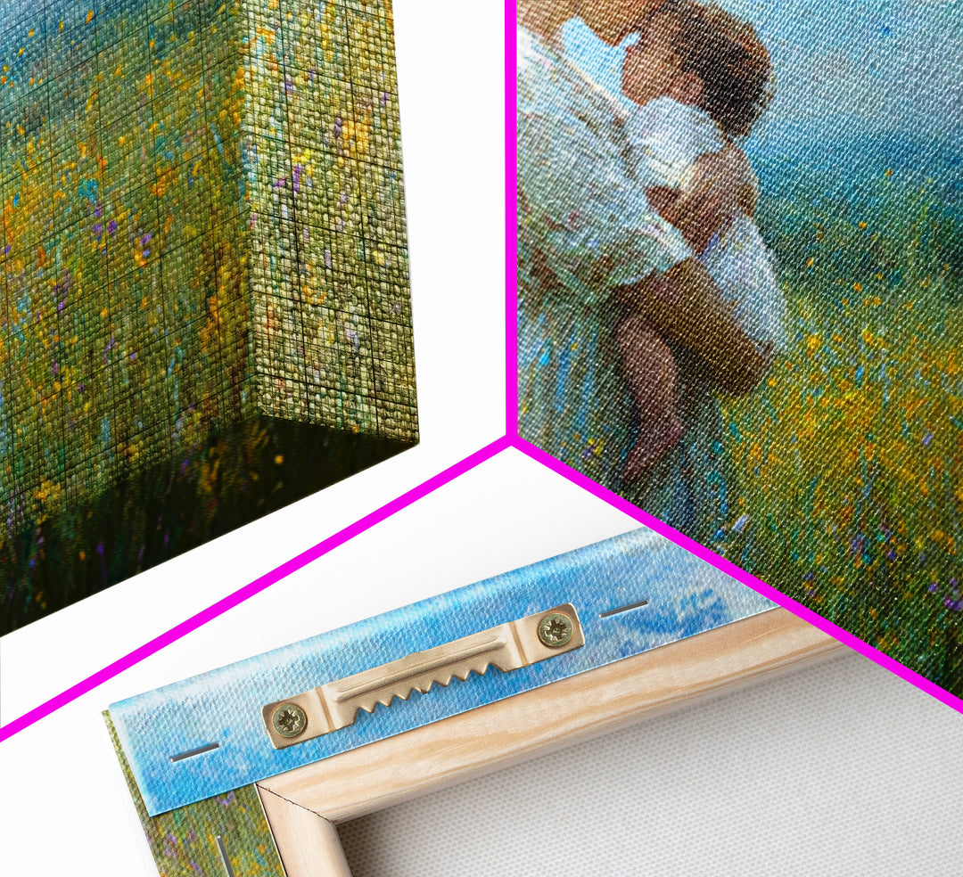 Tender Mother And Baby In Blue Meadow Wall Art, Impressionist Oil Painting, Nursery Decor, Mothers Day Gift, Fine Art Print