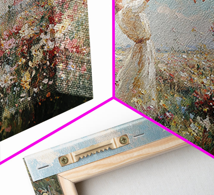 Mother Lifting Child In Wildflower Meadow Wall Art, Impressionist Floral Landscape, Nursery Decor, Gift For Mom, Canvas Print