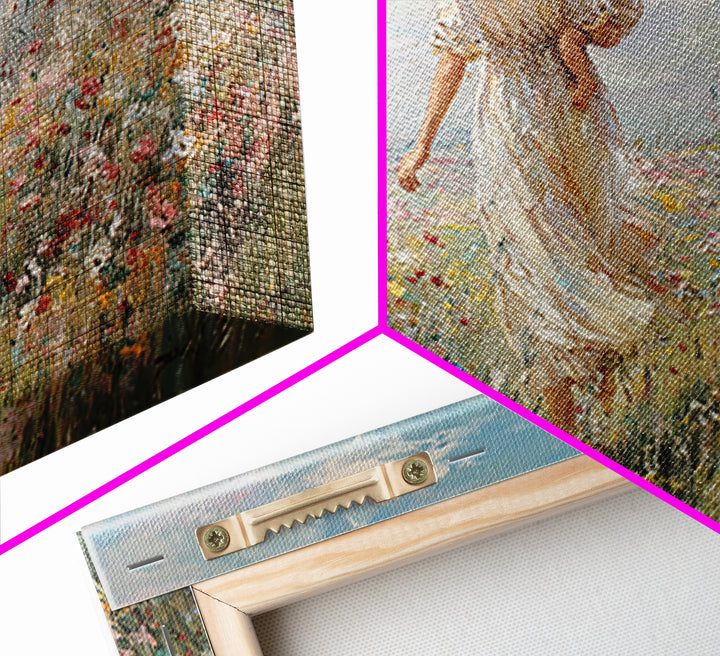 Mother Walking With Baby Through Wildflower Meadow Framed Canvas Print, Impressionist Landscape Wall Art, Nursery Decor, Gift For Mom