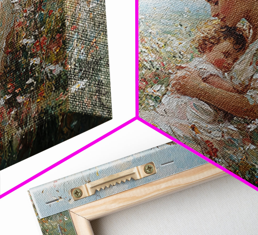 Mother Cradling Sleeping Child In Wildflowers Wall Art, Impressionist Floral Oil Painting, Nursery Decor, Gift For Her, Bedroom Decor