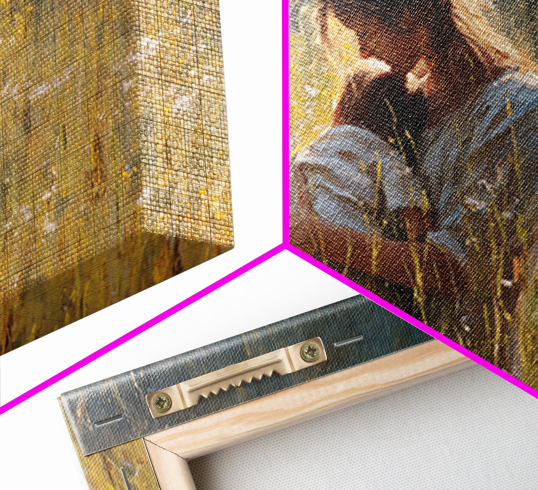 Backlit Mother Nursing Baby In Golden Grass Wall Art, Moody Impressionist Oil Painting Print, Feminine Bedroom Decor, Gift For Mom