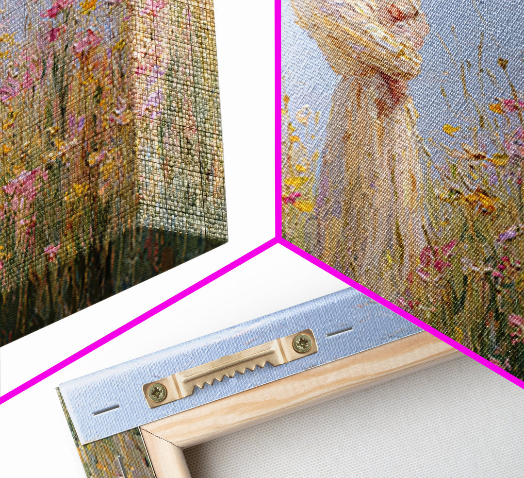 Mother Holding Baby By Wildflowers Framed Canvas Print, Soft Impressionist Painting, Nursery Wall Art, Floral Home Decor