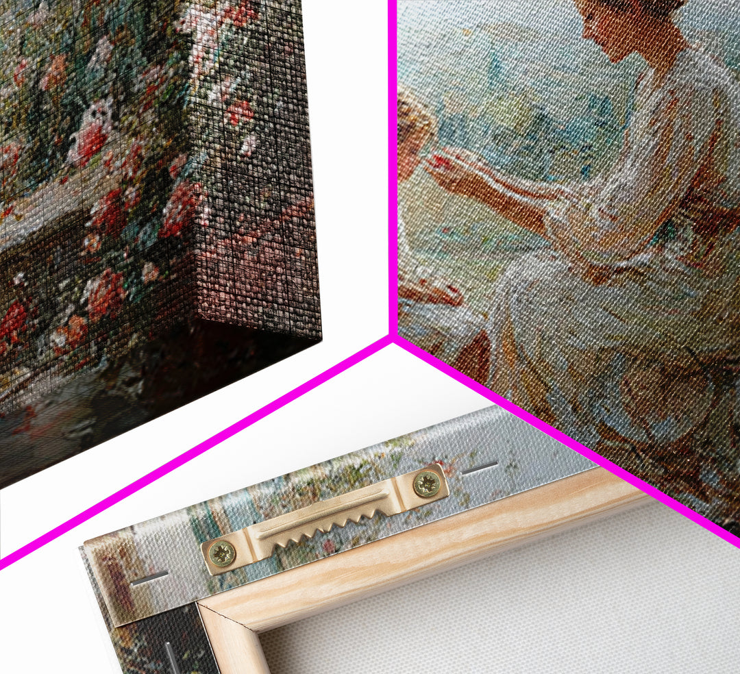 Mother And Daughter Garden Terrace Wall Art, Floral Impressionist Canvas, Nursery Decor, Gift For Mom, Bedroom Wall Decor