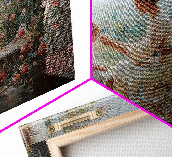 Mother And Daughter Garden Terrace Wall Art, Floral Impressionist Canvas, Nursery Decor, Gift For Mom, Bedroom Wall Decor
