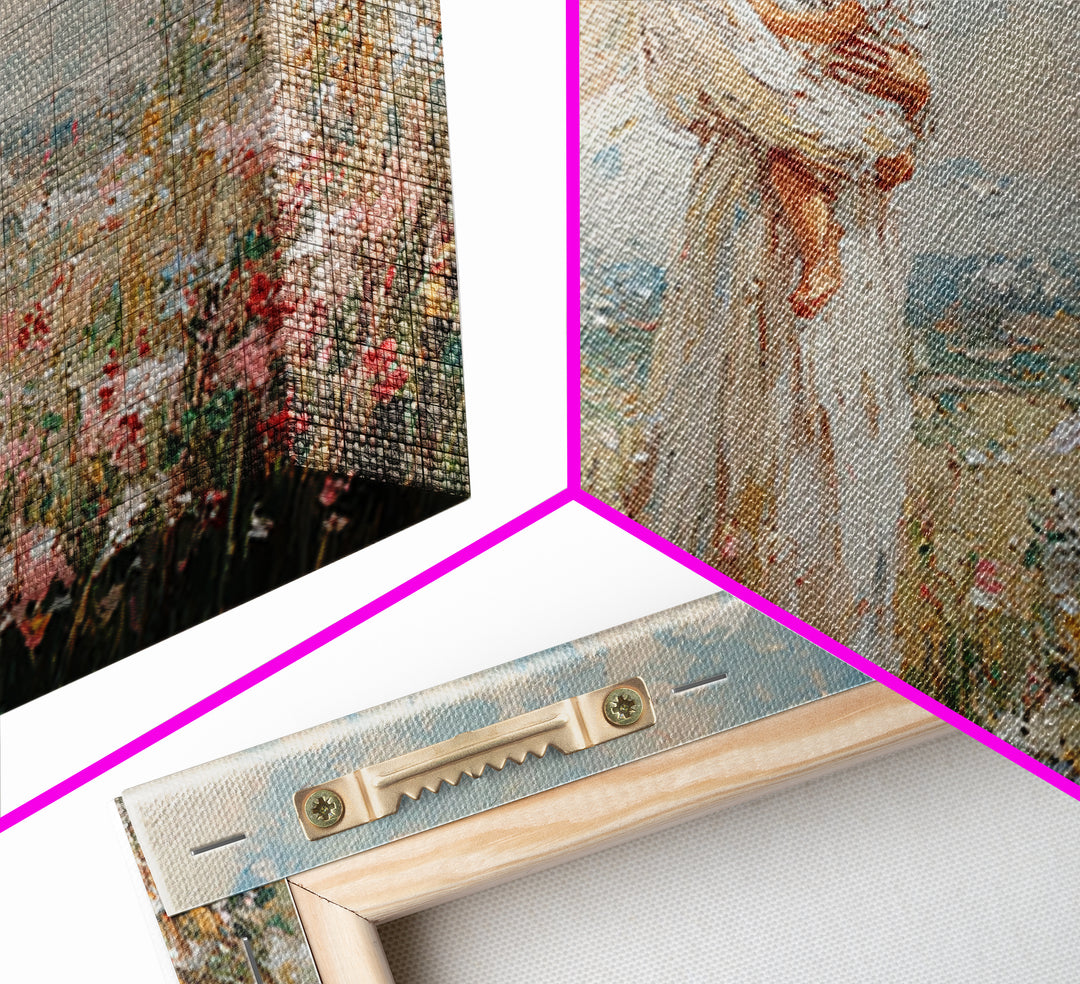 Angel And Child Floral Meadow Framed Canvas Print, Christian Wall Art, Guardian Angel Nursery Decor, Baptism Gift For Mom