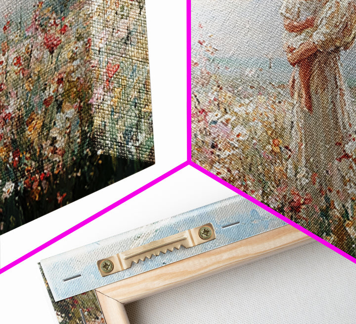 Guardian Angel And Baby Wildflower Wall Art, Christian Canvas Print, Floral Nursery Decor, Baptism Gift, Baby Shower Gift