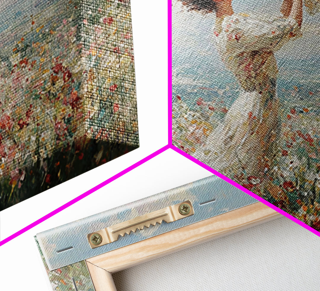 Mother Lifting Baby In Soft Floral Meadow Wall Art, Impressionist Oil Painting, Feminine Nursery Decor, Baby Shower Gift
