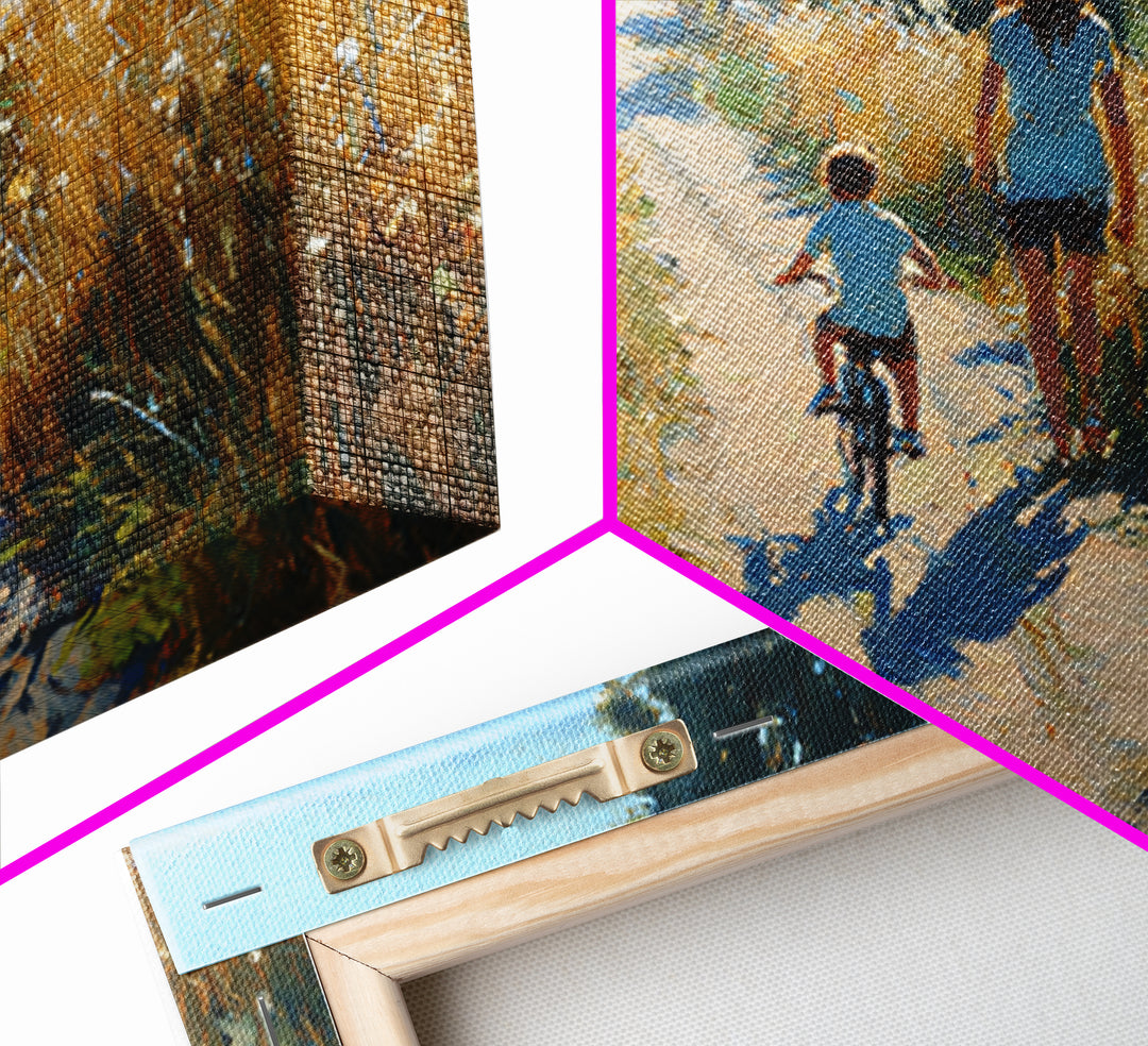 Mother And Child Bicycle Ride On Country Path Canvas Print, Golden Field Wall Art, Farmhouse Decor, Gift For Mom, Rustic Home Decor
