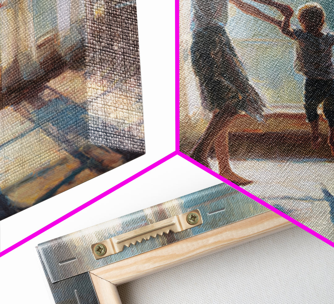 Mother Lifting Toddler In Sunlit Windows Framed Canvas Print, Impressionist Family Wall Decor, Nursery Art, Gift For Her