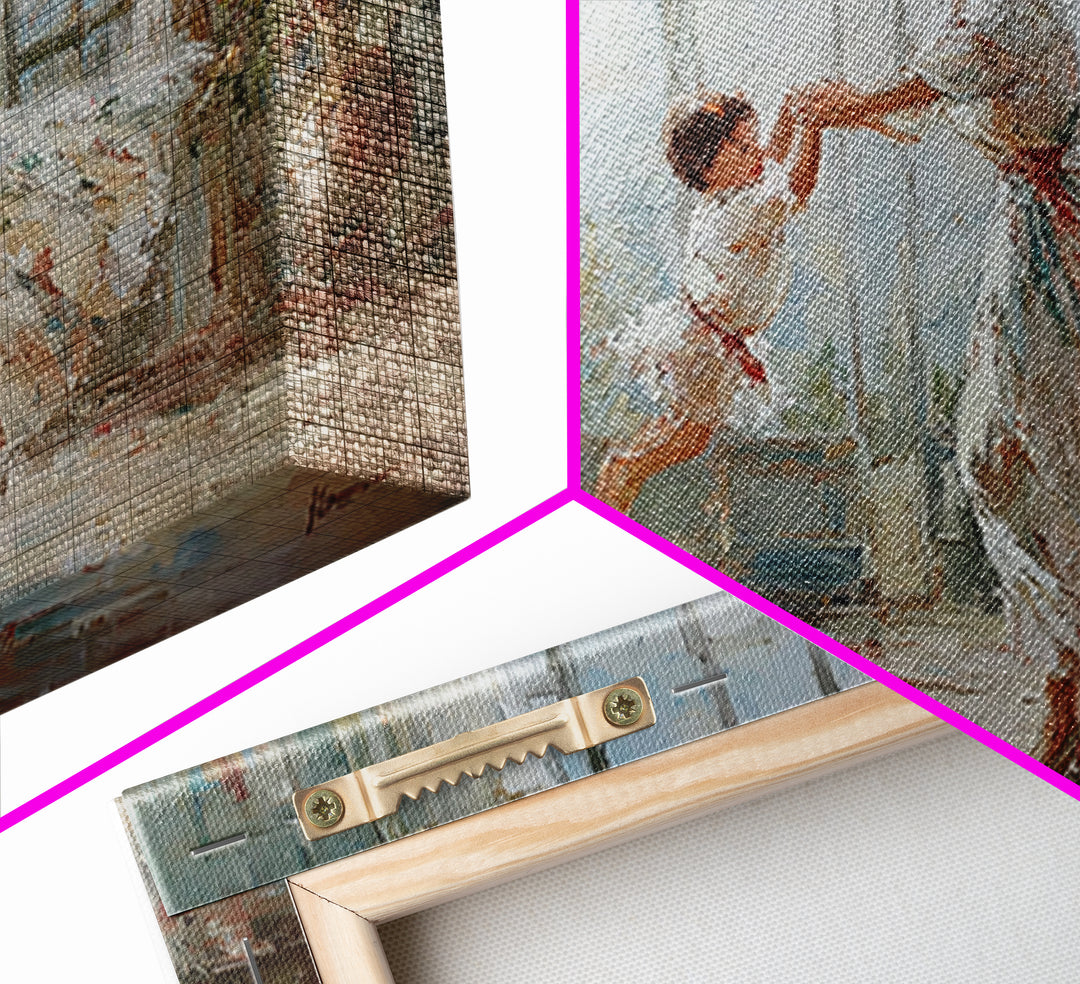Mother And Child Dancing In Bright Floral Room Wall Art, Impressionist Family Painting, Feminine Decor, Gift For Her, Fine Art