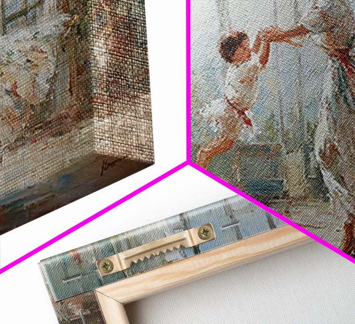 Mother And Child Dancing In Bright Floral Room Wall Art, Impressionist Family Painting, Feminine Decor, Gift For Her, Fine Art