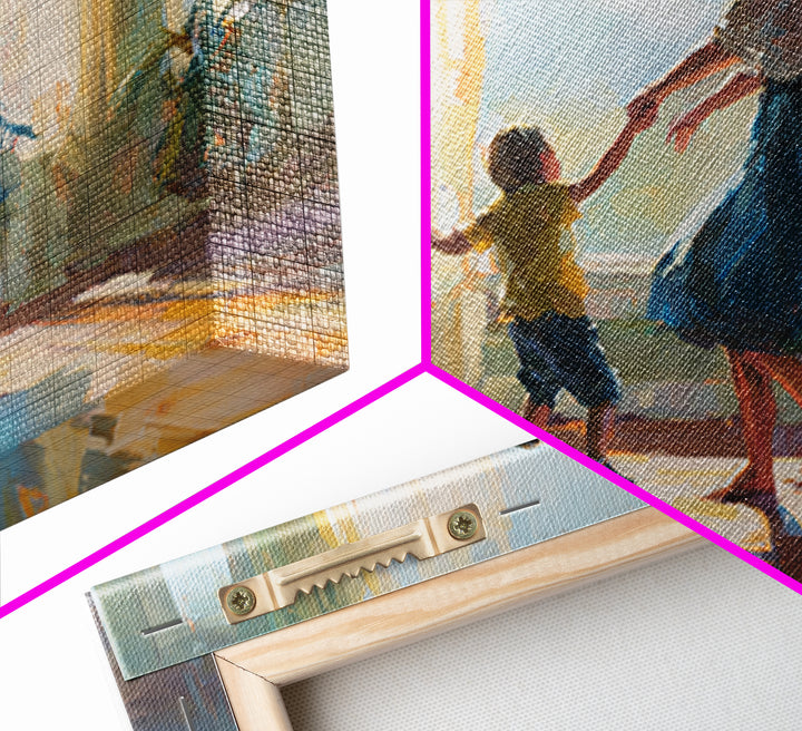 Mother Dancing With Little Boy In Sunlit Room Canvas Print, Impressionist Family Wall Decor, Bedroom Art, Gift For Mom, Home Decor