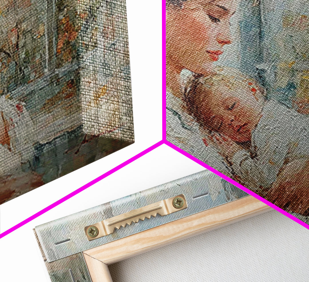 Tender Mother Holding Sleeping Baby Beside Bright Window Wall Art, Impressionist Nursery Decor, Feminine Art, Gift For Her