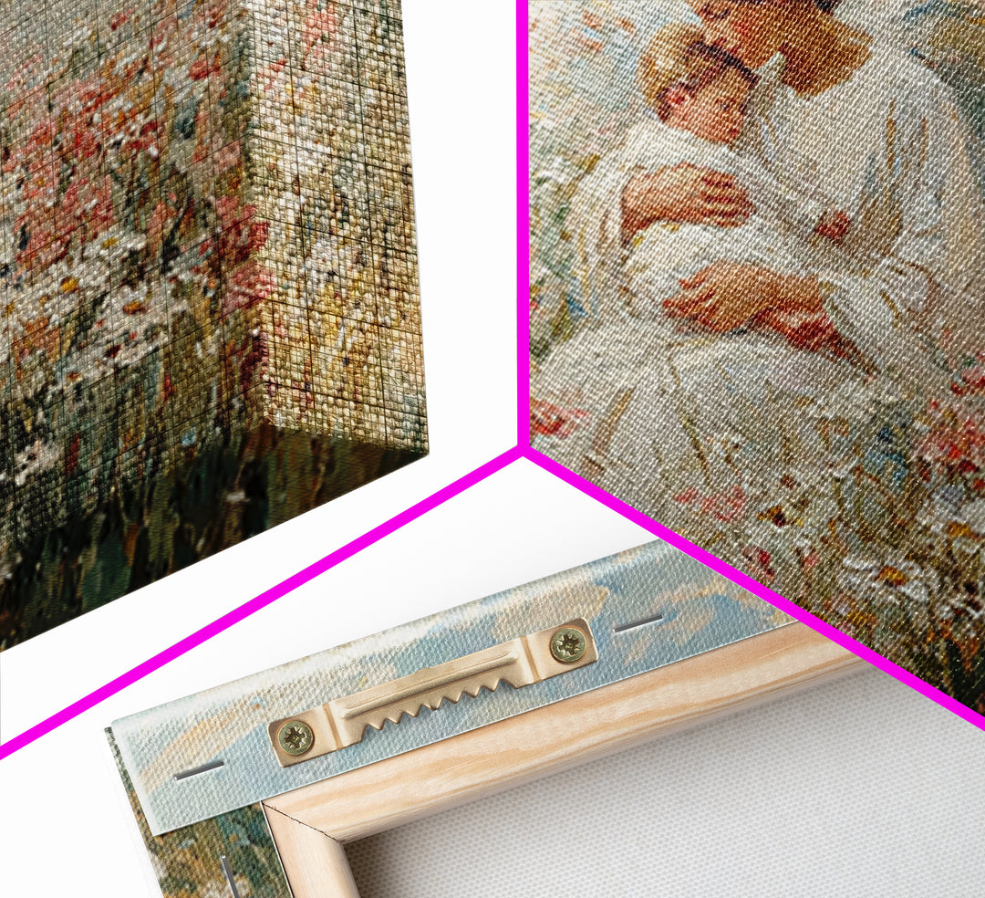 Guardian Angel Holding Baby In Wildflower Meadow Wall Art, Christian Nursery Decor, Motherhood Gift, Floral Canvas Print