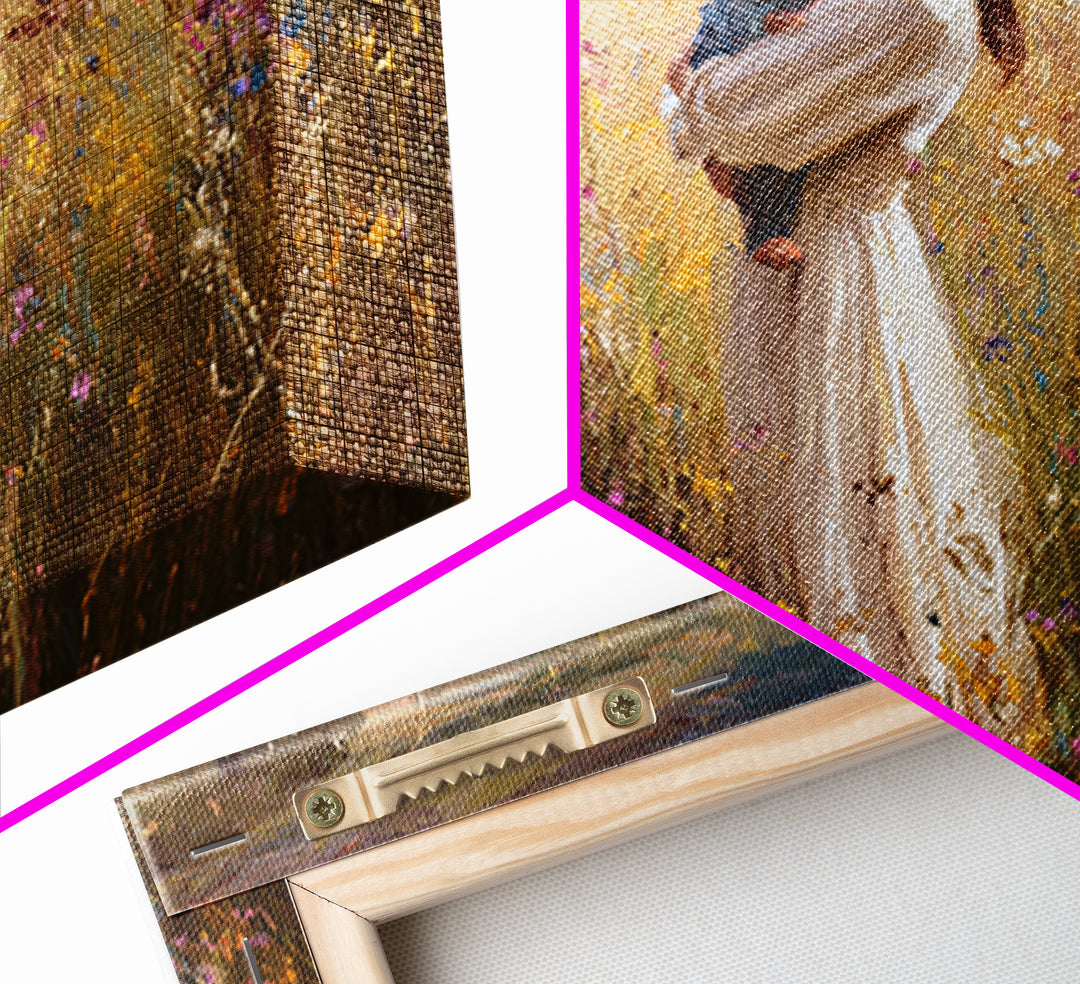 Mother Cradling Newborn In Sunlit Wildflowers Wall Art, Impressionist Oil Painting, Floral Nursery Decor, Gift For New Mom