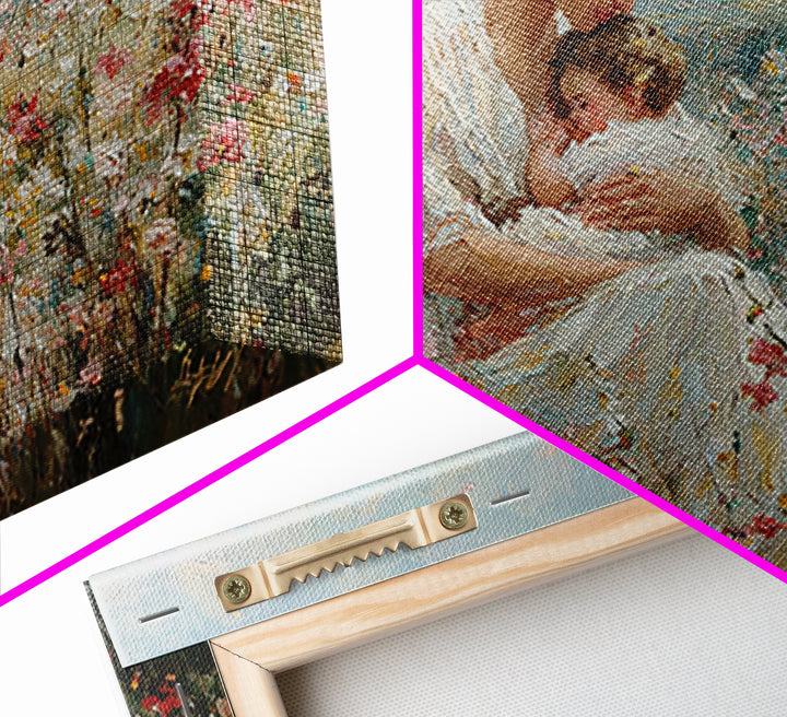 Mother Nursing Baby In Wildflower Meadow Wall Art, Impressionist Oil Painting, Christian Nursery Decor, Gift For New Mom