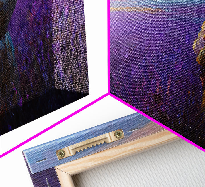 Mother And Baby In Lavender Sunset Field Wall Art, Impressionist Landscape Canvas Print, Purple Bedroom Decor, Gift For Her