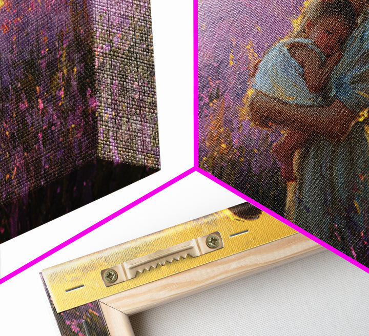 Mother And Baby In Lavender Sunset Wall Art, Impressionist Oil Painting Print, Feminine Nursery Decor, Gift For Mom, Mothers Day Gift