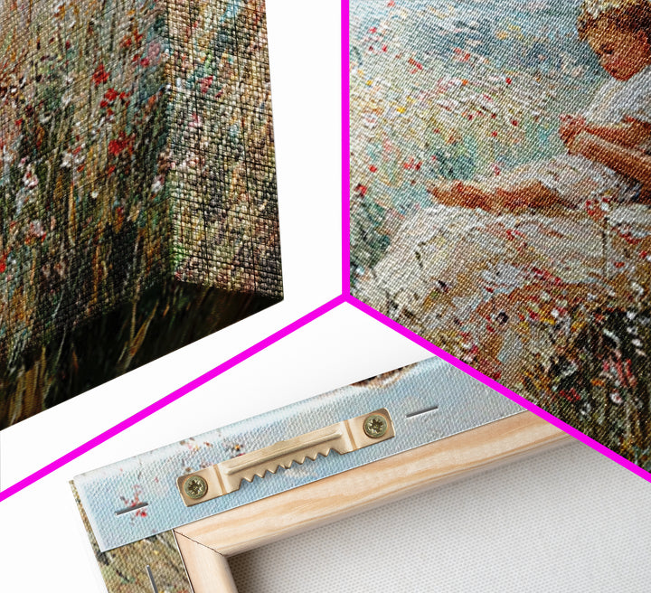 Mother And Child In Wildflower Meadow Canvas Print, Impressionist Landscape Art, Soft Nursery Decor, Gift For Mom, Fine Art