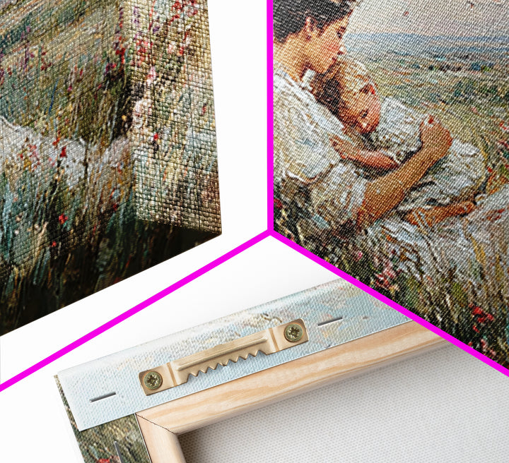 Mother Cradling Baby In Wildflower Meadow Wall Art, Impressionist Oil Painting Print, Nursery Wall Decor, Gift For Mom, Mothers Day Gift