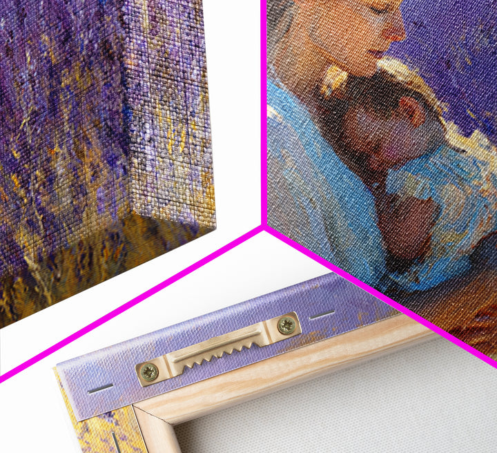 Tender Mother And Sleeping Baby Lavender Wall Art, Impressionist Oil Painting Print, Feminine Nursery Decor, Gift For Mom