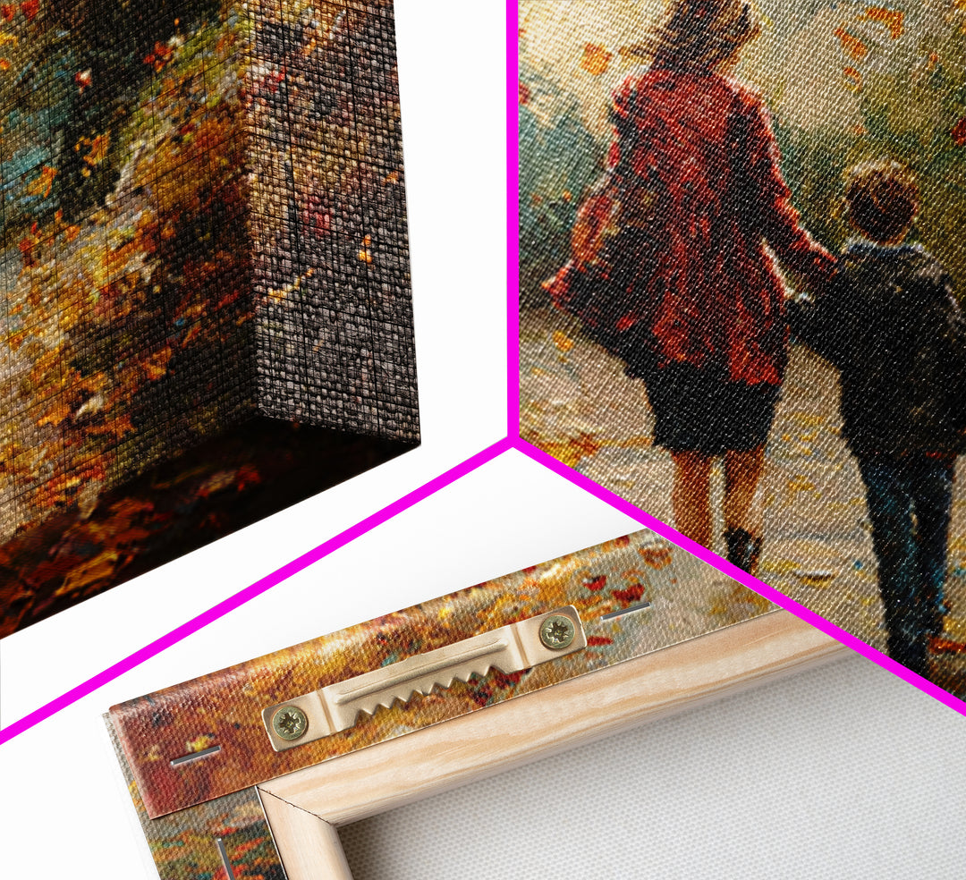 Mother And Son Walking Through Autumn Park Canvas Print, Impressionist Fall Landscape Wall Art, Cozy Home Decor, Gift For Mom