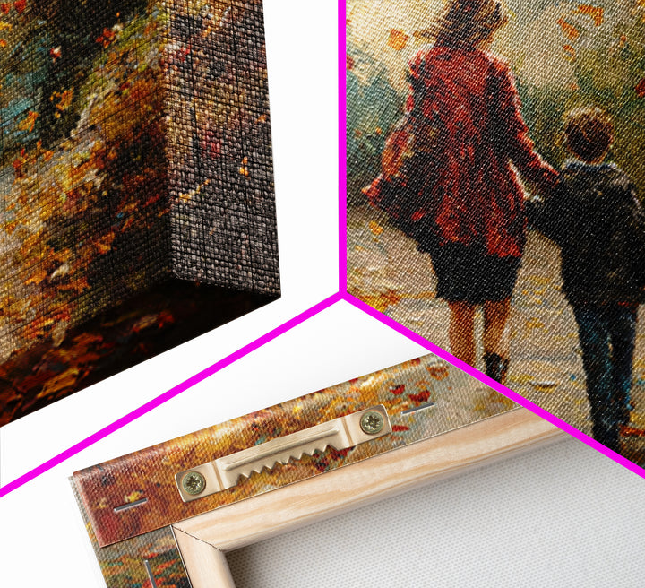 Mother And Son Walking Through Autumn Park Canvas Print, Impressionist Fall Landscape Wall Art, Cozy Home Decor, Gift For Mom
