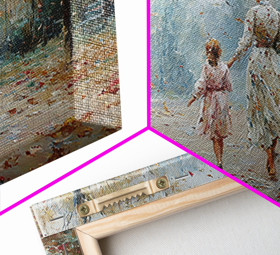 Mother And Daughter Strolling In Spring Park Wall Art, Impressionist Oil Painting Print, Feminine Home Decor, Gift For Mom