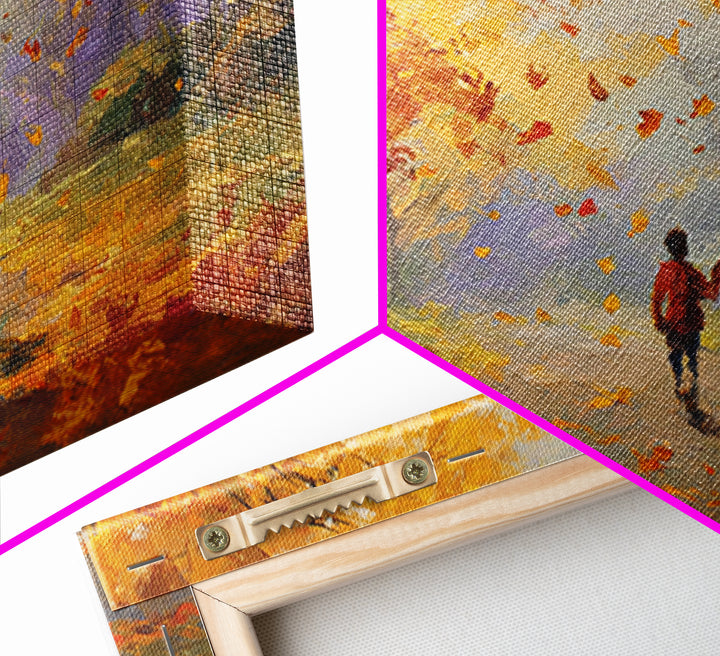 Mother And Child Under Golden Autumn Trees Canvas Print, Impressionist Fall Landscape Wall Art, Cozy Home Decor, Gift For Mom