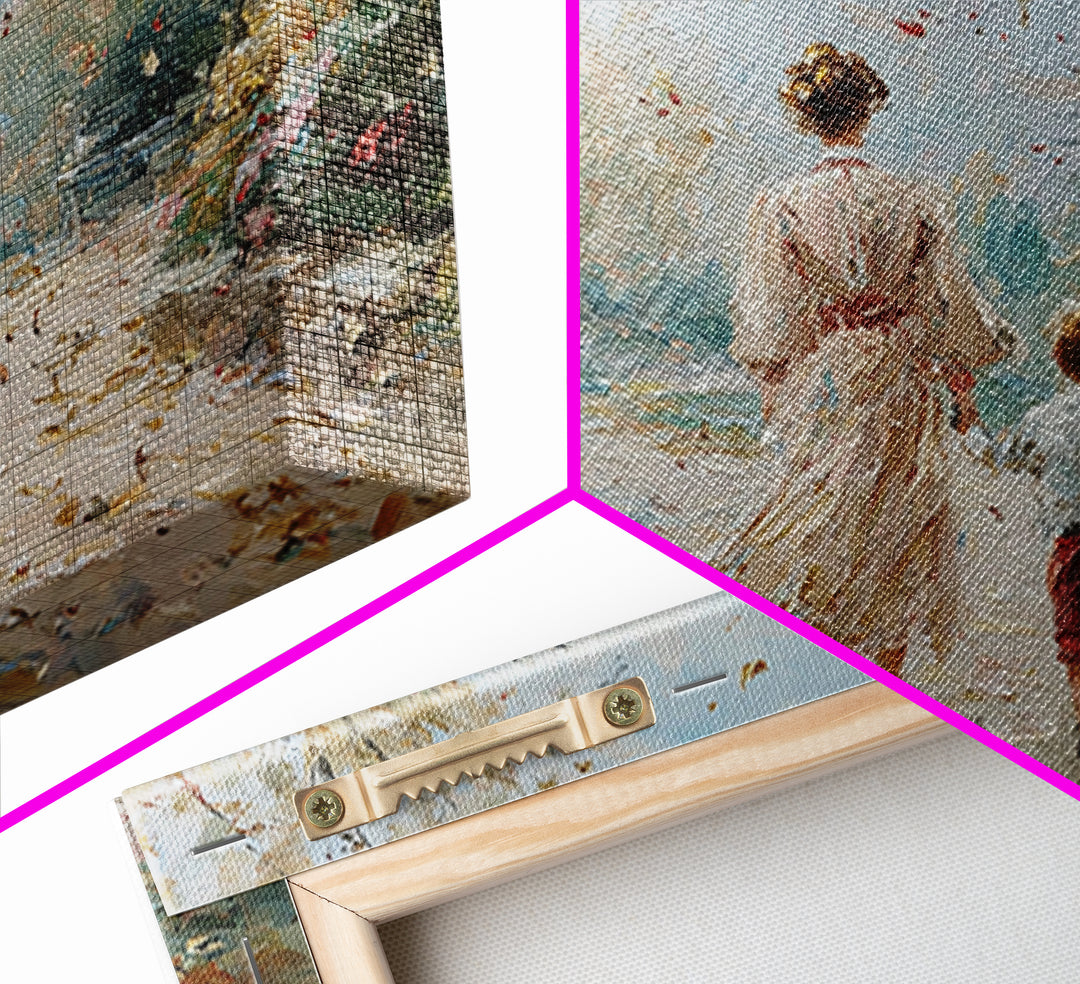 Mother And Son Garden Stroll Canvas Print, Impressionist Landscape Painting, Feminine Living Room Wall Decor, Gift For Mom