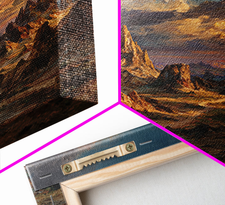 Dramatic Desert Mountain Landscape Wall Art, Western Sunset Canyon Painting Print, Modern Landscape Living Room Wall Art