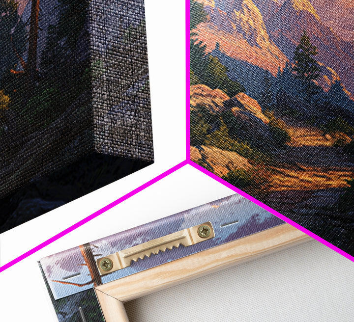 Mountain Trail At Sunset Landscape Wall Art, Scenic Hiking Path Canvas Print, Rustic Nature Home Decor For Living Room