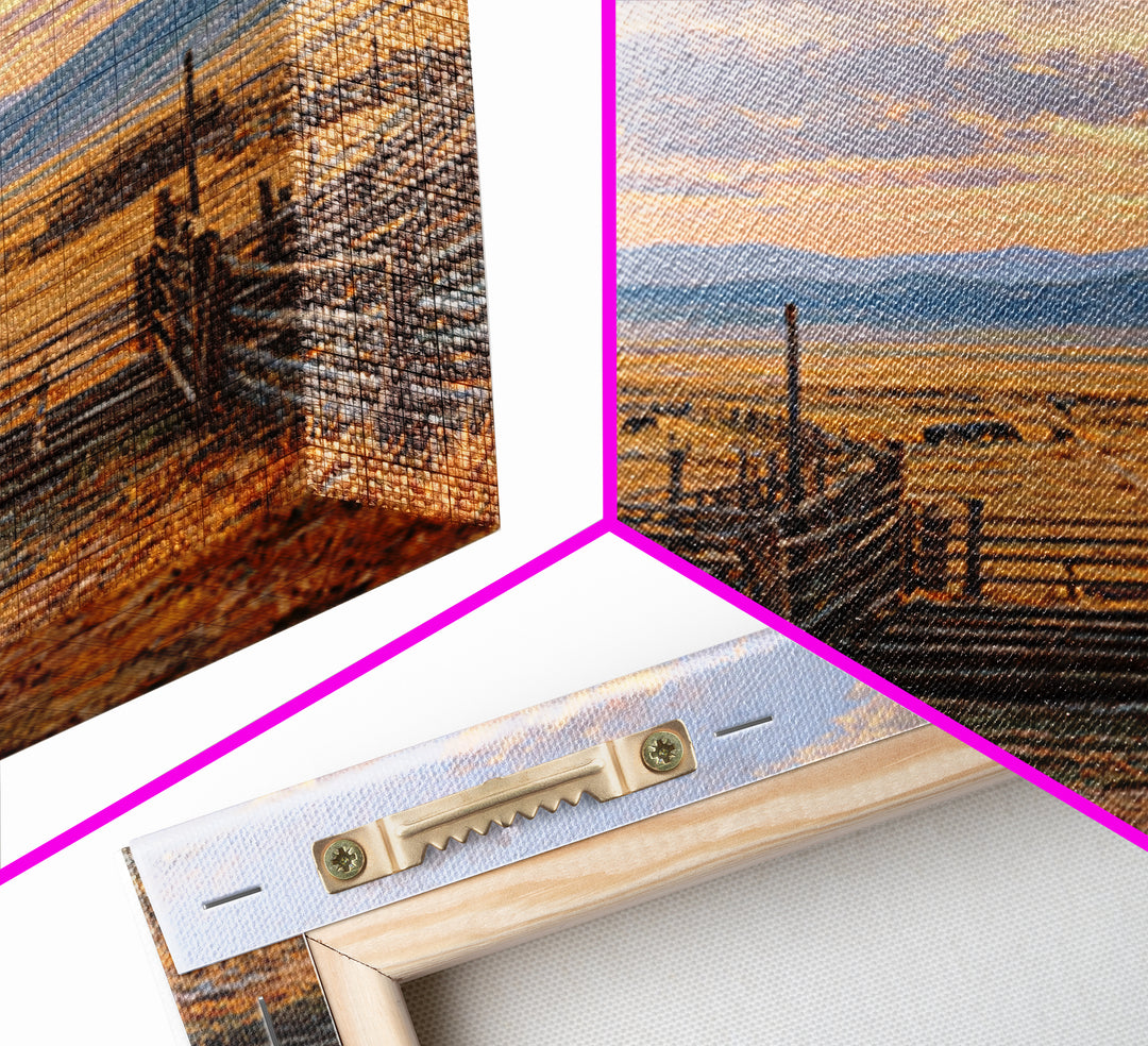 Sunset Cattle Ranch Landscape Painting Wall Art, Rustic Western Pasture Print, Country Farmhouse Living Room Decor