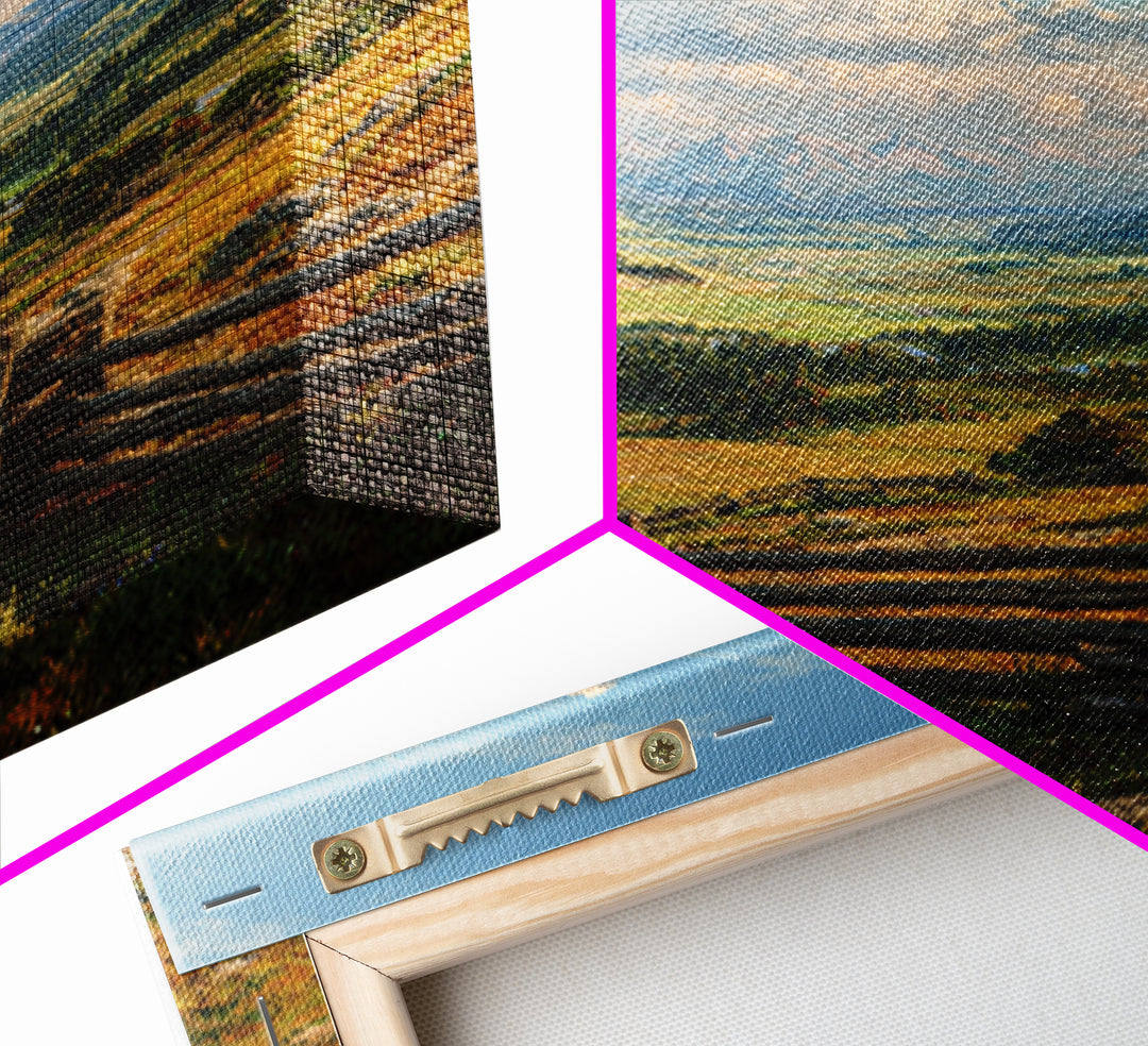 Wide Mountain Valley Landscape Wall Art, Rustic Country Canvas Print, Large Western Farmhouse Decor For Living Room
