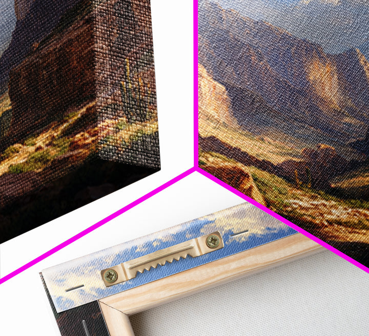 Sunlit Desert Canyon Landscape Wall Art, Western Landscape Canvas Print, Modern Home Decor, Large Living Room Wall Art