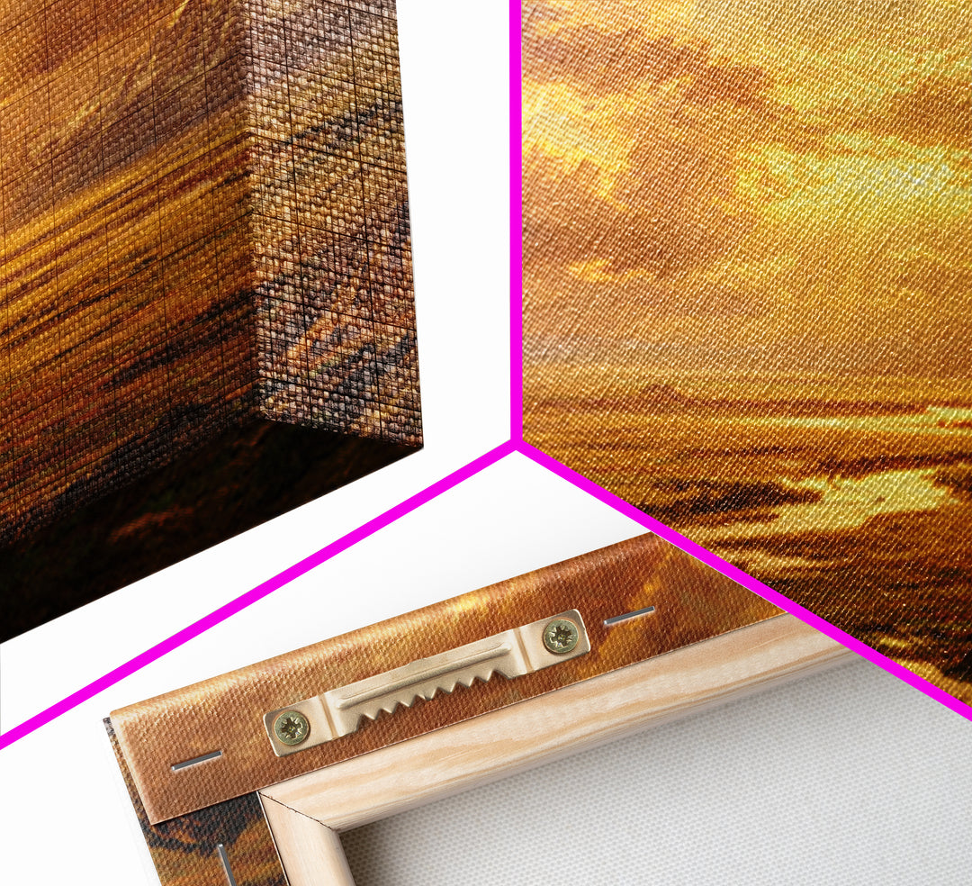 Golden Sunset River Valley Landscape Wall Art, Warm Mountain Print, Rustic Country Decor For Living Room Wall Art