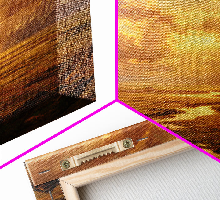 Golden Sunset River Valley Landscape Wall Art, Warm Mountain Print, Rustic Country Decor For Living Room Wall Art