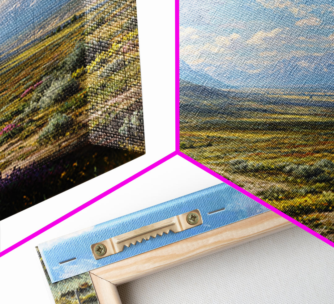 Wide Mountain Valley Wildflower Landscape Wall Art, Country Scenic Canvas Print For Rustic Farmhouse Decor