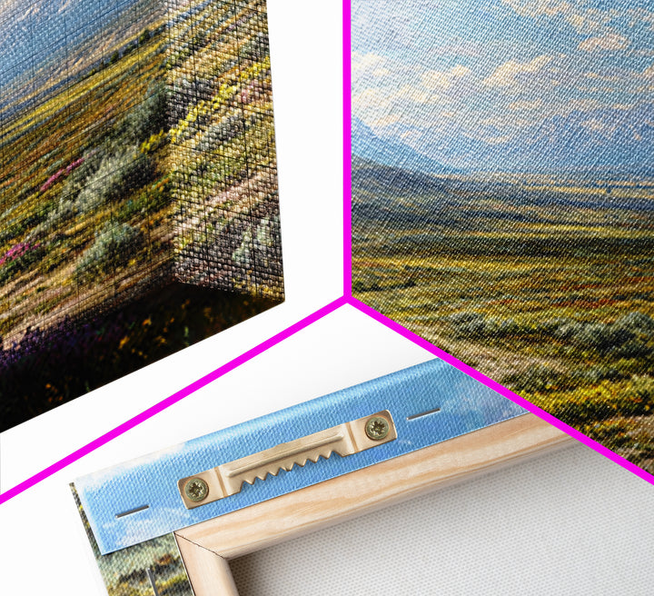 Wide Mountain Valley Wildflower Landscape Wall Art, Country Scenic Canvas Print For Rustic Farmhouse Decor