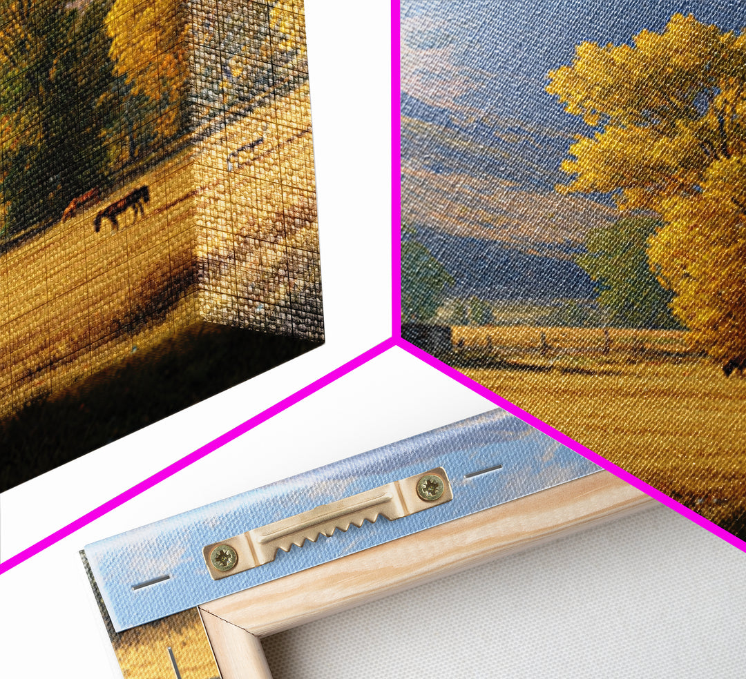 Golden Autumn Barn Landscape Wall Art Canvas Print Rustic Farmhouse Country Home Decor Large Landscape Art