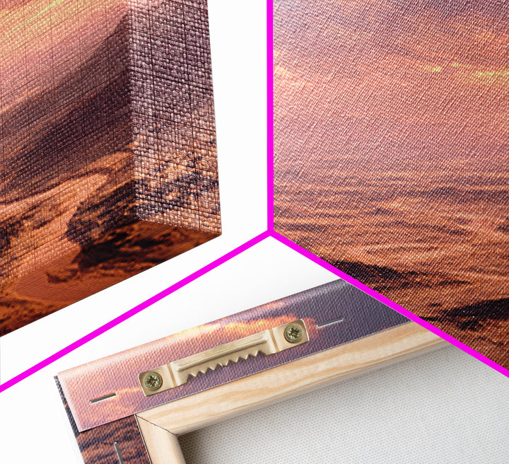 Sunset Desert Canyon Landscape Wall Art, Dreamy Pink Sky Canvas Print, Modern Southwest Home Decor Artwork